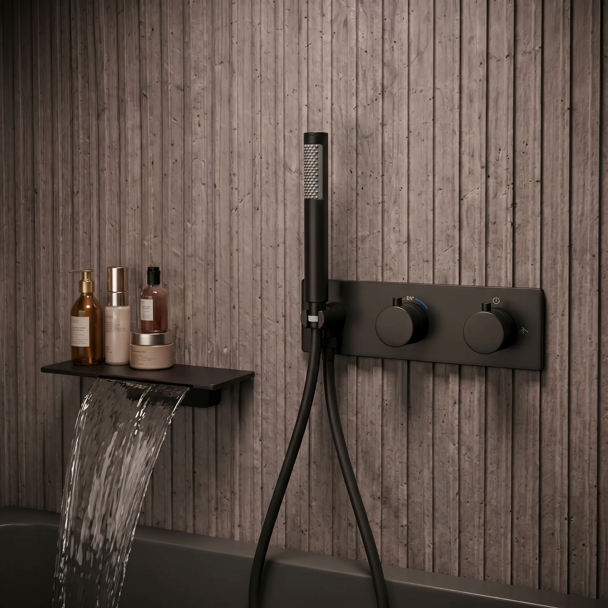 Colonne de douche et bain thermostatique murale noir mate - Image 2