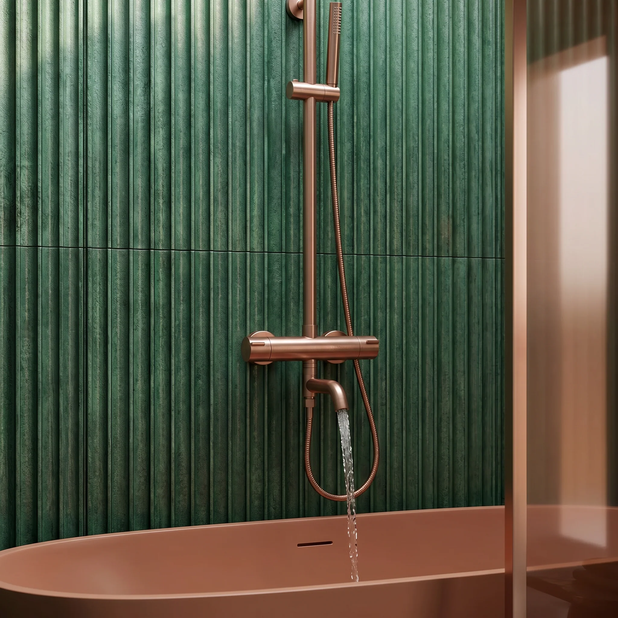 Colonne de douche thermostatique or rose brossé