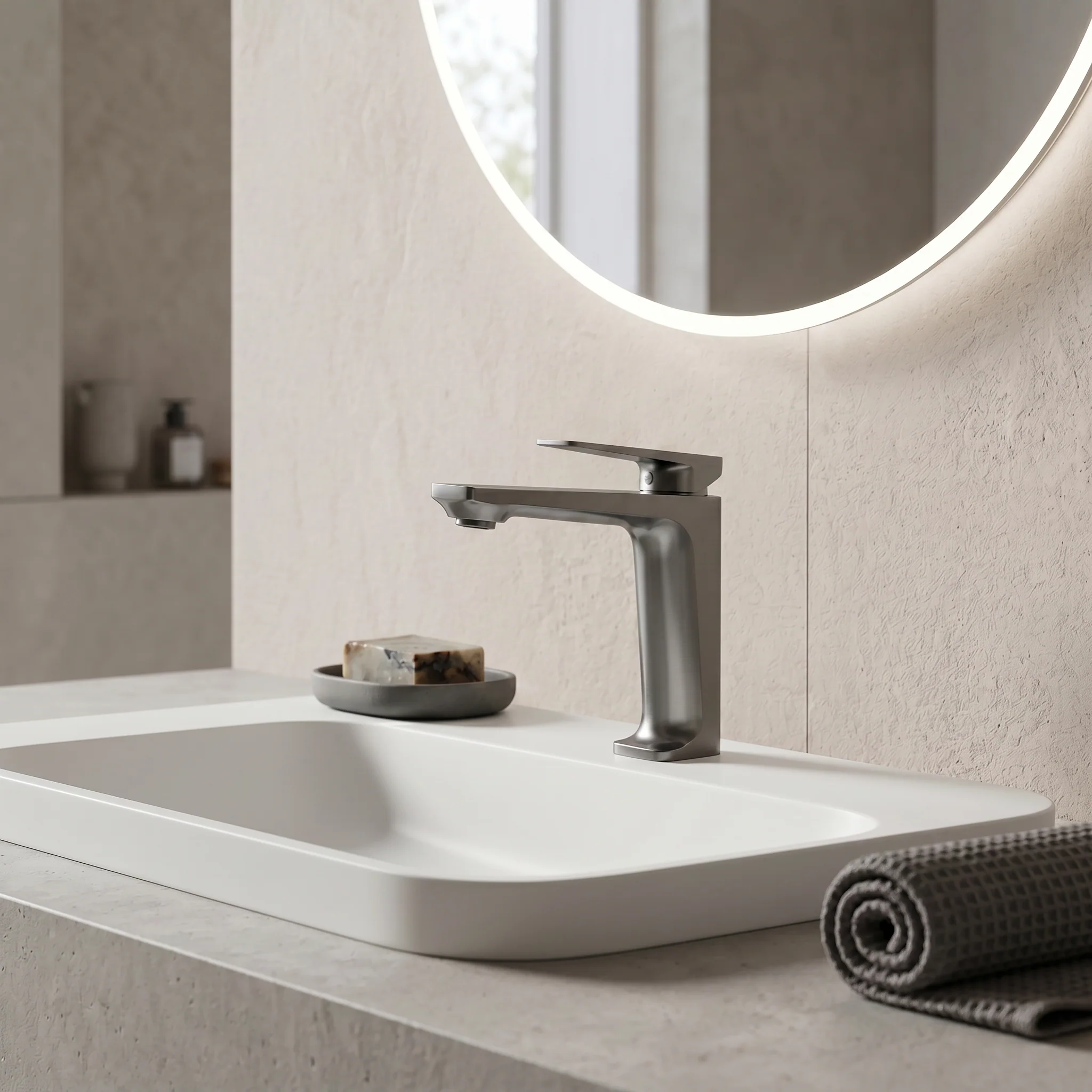 Mitigeur de lavabo gris brossé