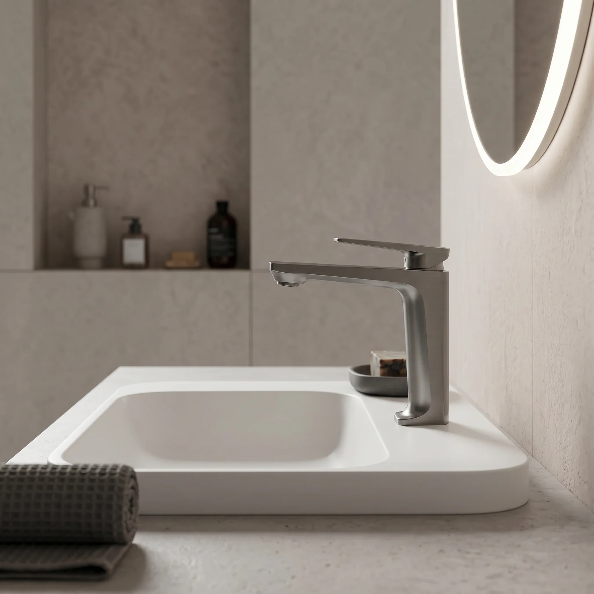 Mitigeur de lavabo gris brossé - Image 2