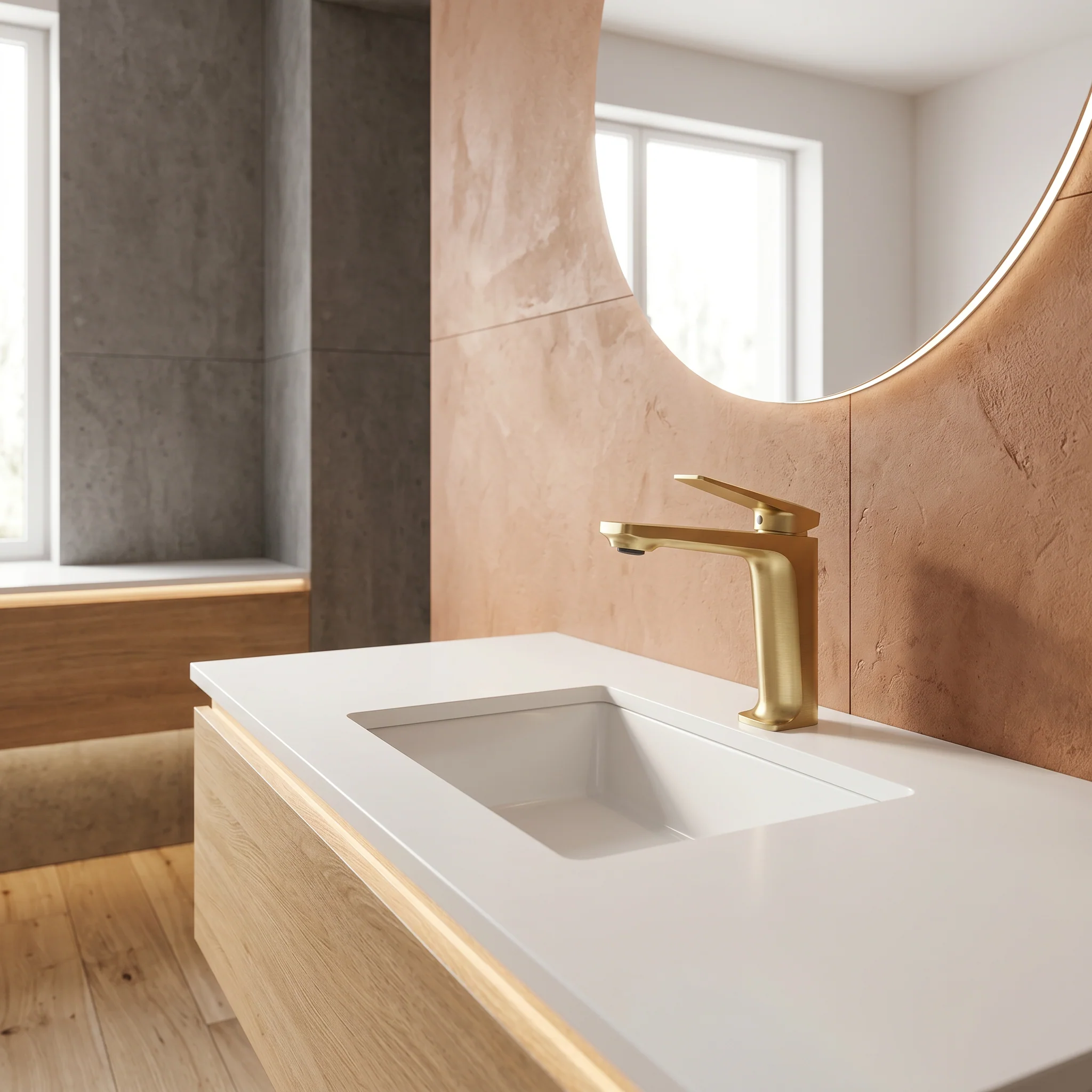 Mitigeur lavabo doré brossé design