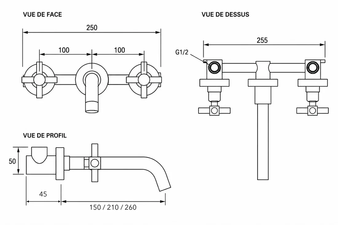 Robinet encastré croisillons pour vasque chromé - Image 3